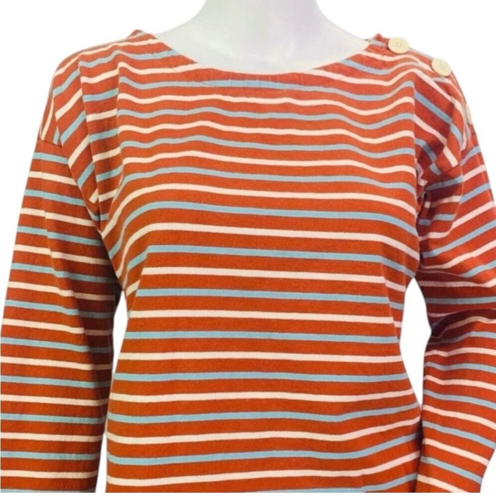 J Crew Womens Boatneck Top in Striped Mariner Cloth Orange Blue Button Size M - Picture 4 of 9